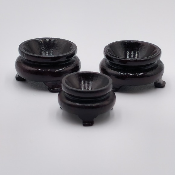 Vintage Chinese Cloisonne Satsuma Egg Figurines 3 Intricate Floral Wooden Stands - Picture 8 of 10